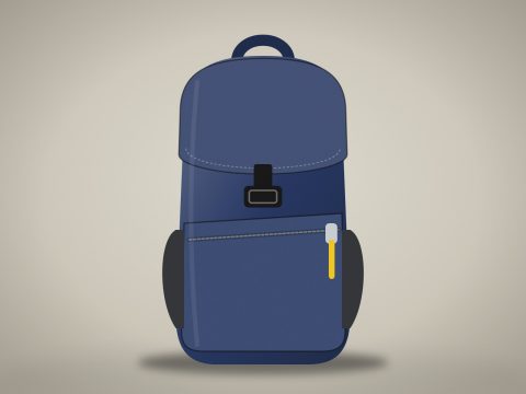 Navy rucksack with a yellow zip pull